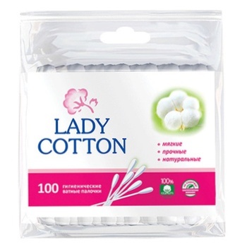 Палички ватні Lady Cotton в поліетиленовому пакеті 100шт - купити, ціни на МегаМаркет - фото 1