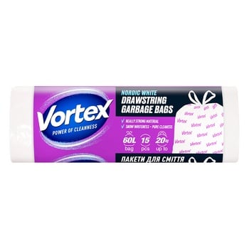 Vortex White Garbage Bags with Tightening 60l 15pcs - buy, prices for Vostorg - photo 1