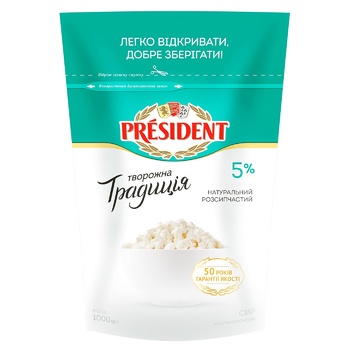 President Tvorozhna Tradytsiya Cottage Cheese 5% 1kg - buy, prices for Auchan - photo 1