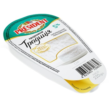 President Tvorozhna Tradytsia Cottage Cheese 5% 220g - buy, prices for MegaMarket - photo 1