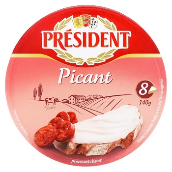 President Picant Processed Cheese with Spicy Sausages and Pepper 35% 140g