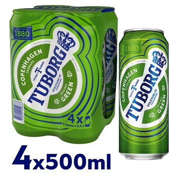 Пиво Tuborg Green светлое 4,6% 0,5л 4шт - купить, цены на METRO - фото 1