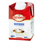 Вершки President ультрапастеризовані 10% 500г