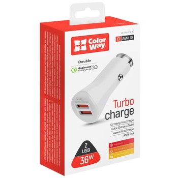 Зарядное устройство ColorWay 2USB Qc 3.0 36W белое - купить, цены на Auchan - фото 1