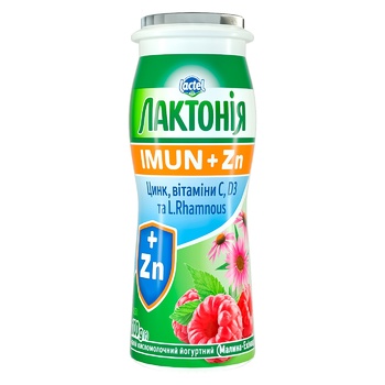 Напій кисломолочний йогуртний Лактонія Imun+Zn Малина-ехінацея 1,5% 100г - купити, ціни на ULTRAMARKET - фото 1