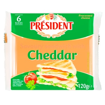 Сир плавлений President Cheddar для тостів 40% 120г