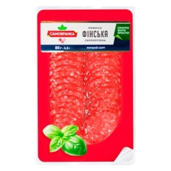 Ковбаса Самобранка Фінська сирокопчена нарізана 80г - купити, ціни на ЕКО Маркет - фото 1