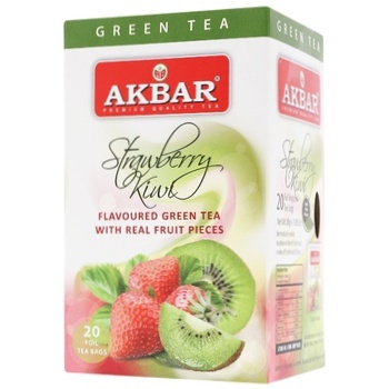 Чай зеленый Akbar Strawberry & Kiwi 20шт*1,5г - купить, цены на Auchan - фото 1