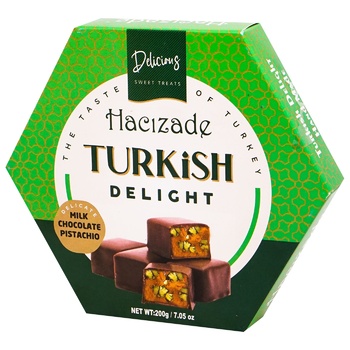 Hacizade Turkish Delight with Pistachios in Chocolate 250g