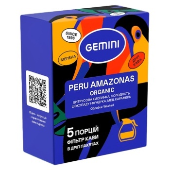 Кофе Gemini Peru Amazonas Organic Drip Bag 12г х 5шт - купить, цены на Auchan - фото 2