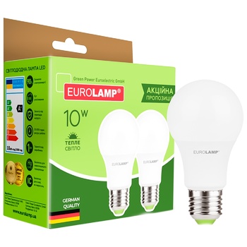 Лампочки Eurolamp LED А60 10W E27 3000K 2шт - купить, цены на Auchan - фото 1