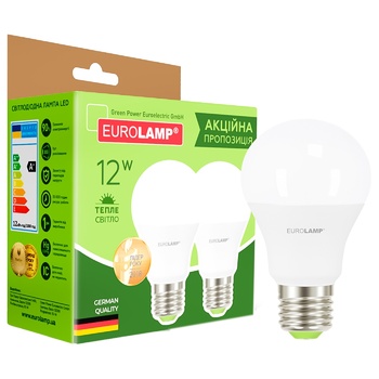 Лампа Eurolamp світлодіодна A60 12W E27 3000K 2шт - купити, ціни на ULTRAMARKET - фото 1