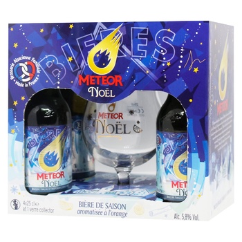 Пиво Meteor Christmas Beer светлое фильтрованное 5,8% 4шт х 250мл + 1 бокал - купить, цены на - фото 1