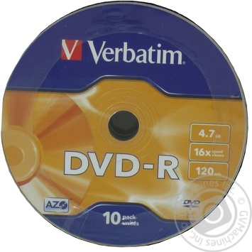 Носій інформації Verbatim DVD-R 4,7Gb 16x Shrink 10 pcs 43729 - купити, ціни на - фото 2