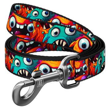 Waudog Nylon Dog Leash S 122cm/20mm with Design of Toothy Monsters