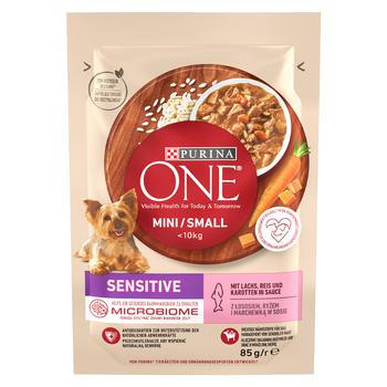 Корм Purina ONE Mini/Small Sensitive з лососем у підливці для собак 85г