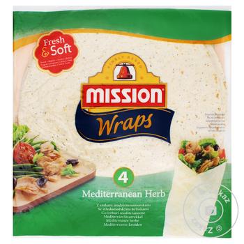 Mission Foods Wraps Tortilla Mediterranean Herbs 4pcs. 245g - buy, prices for MegaMarket - photo 1