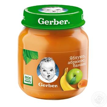 Puree Gerber Apple-Apricot-Banana without starch and sugar for 6+ month old babies glass jar 130g Poland - buy, prices for NOVUS - photo 1