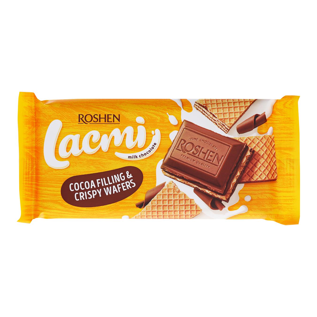

Шоколад молочный Roshen Lacmi с шоколадной начинкой и вафлей 105г