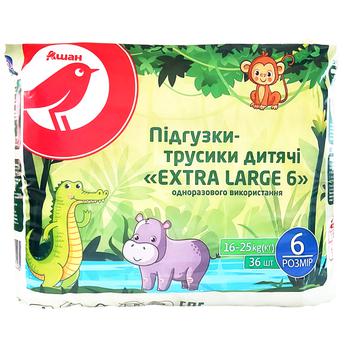 Підгузки-трусики Ашан Extra Large 6 16-25кг 36шт - купити, ціни на - фото 1