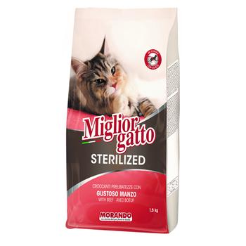 Корм сухой Migliorgatto с говядиной для стерилизованных кошек 1,5кг