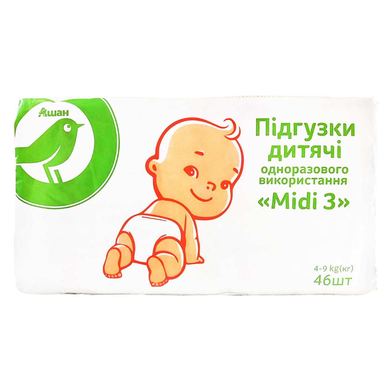 

Подгузники Ашан Midi 3 4-9кг 46шт