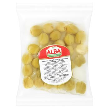 Оливки Alba Food Bella di Cerignola зелені без кісточки в розсолі 200г - купити, ціни на МегаМаркет - фото 1