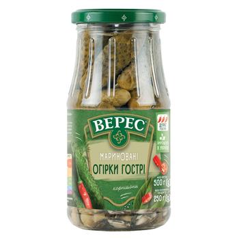 Veres Pickled Spicy Cucumbers 500g - buy, prices for NOVUS - photo 1