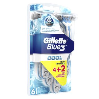 Бритвенные станки Gillette Blue3 Cool одноразовые 6шт (4+2 бесплатно) купить, цены на МегаМаркет - фото 1