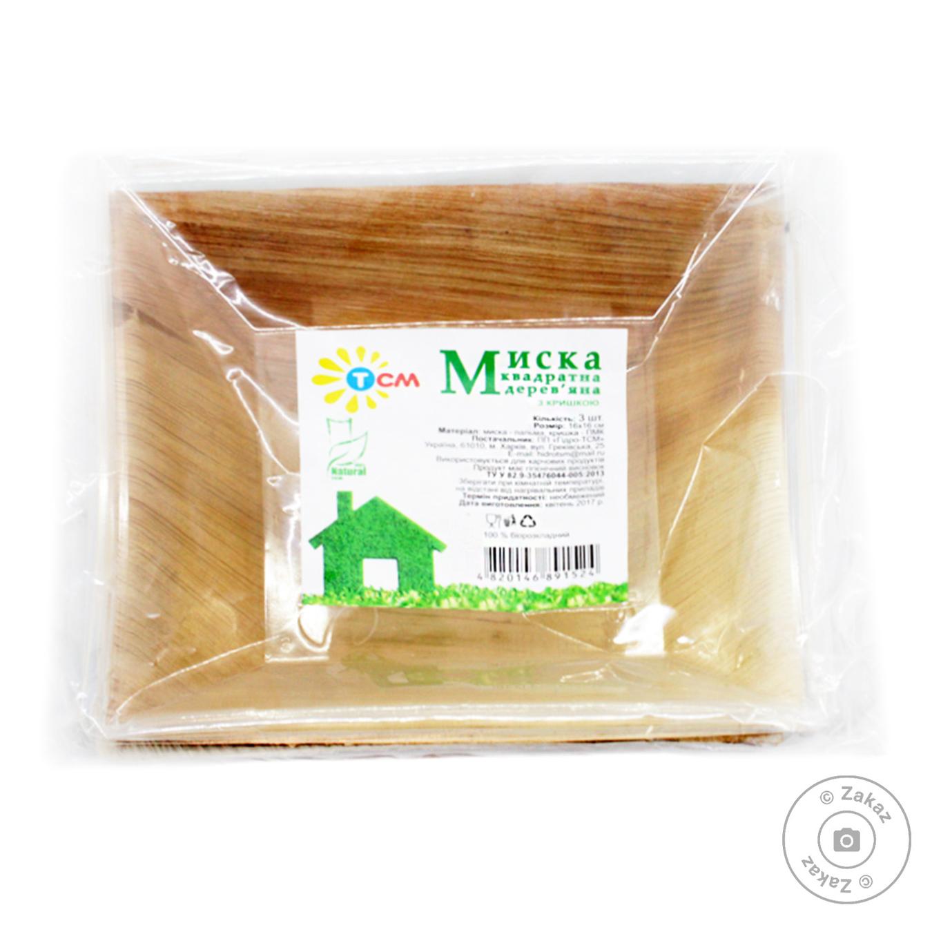 

Тарелка одноразовая ТСМ Natural миска с кришкой деревянная 16x16см 3шт