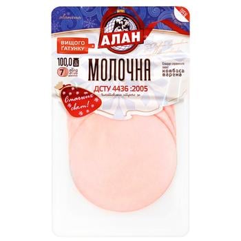 Alan Molochna Sliced Boiled Sausage High Grade 100g - buy, prices for NOVUS - photo 1