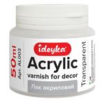 Лак акриловый для декора Ideyka глянцевый прозрачный 50мл