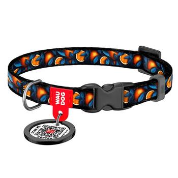 Waudog Nylon Collar for Cats and Dogs of Small Breeds with QR Passport XS 20-30cm/10mm with Oranges Design