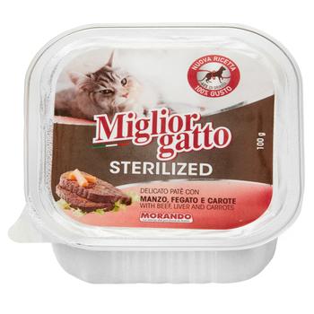Корм влажный Migliorgatto с говядиной, печенью и морковью для стерилизованных кошек 100г
