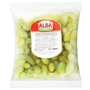 Оливки Alba Food зелені сорту Белла ді Черінйола з кісточкою в розсолі 250г - купити, ціни на MasterZoo - фото 1