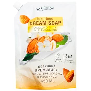 Крем-мыло Energy of Vitamins с миндальным молочком с жасмином и весенним ландышем 0,45л - купить, цены на Торба - фото 1