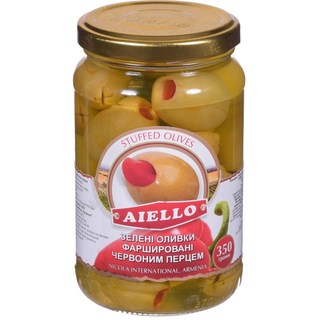 

Оливки Aiello фаршированные красным перцем 350г