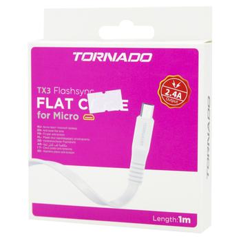 Кабель USB-m Tornado TX3 Flat (2.4A/1m) Micro white