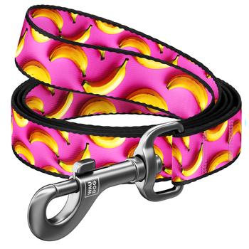 Waudog Nylon Dog Leash M 122cm/20mm with Design of Bananas on Pink