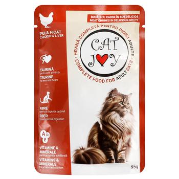 Корм влажный Cat Joy с курицей и печенью для взрослых кошек 85г - купить, цены на Идеал - фото 1
