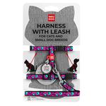 Шлея с поводком для кошек и собак мелких пород Waudog с QR-паспортом XS 122см/20мм, шея 20-30см, грудь 25-40см с рисунком глаз монстра