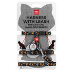 Шлея з повідцем для котів та собак дрібних порід Waudog з QR-паспортом XS 122см/20мм, шия 20-30см, груди 25-40см з малюнком апельсини