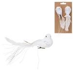 Koopman Bird on a Clip Decoration 17cm 2pcs White