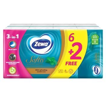 Носовые платочки Zewa Softis Menthol Breeze 4-слойные 9шт 8 пачек - купить, цены на - фото 1