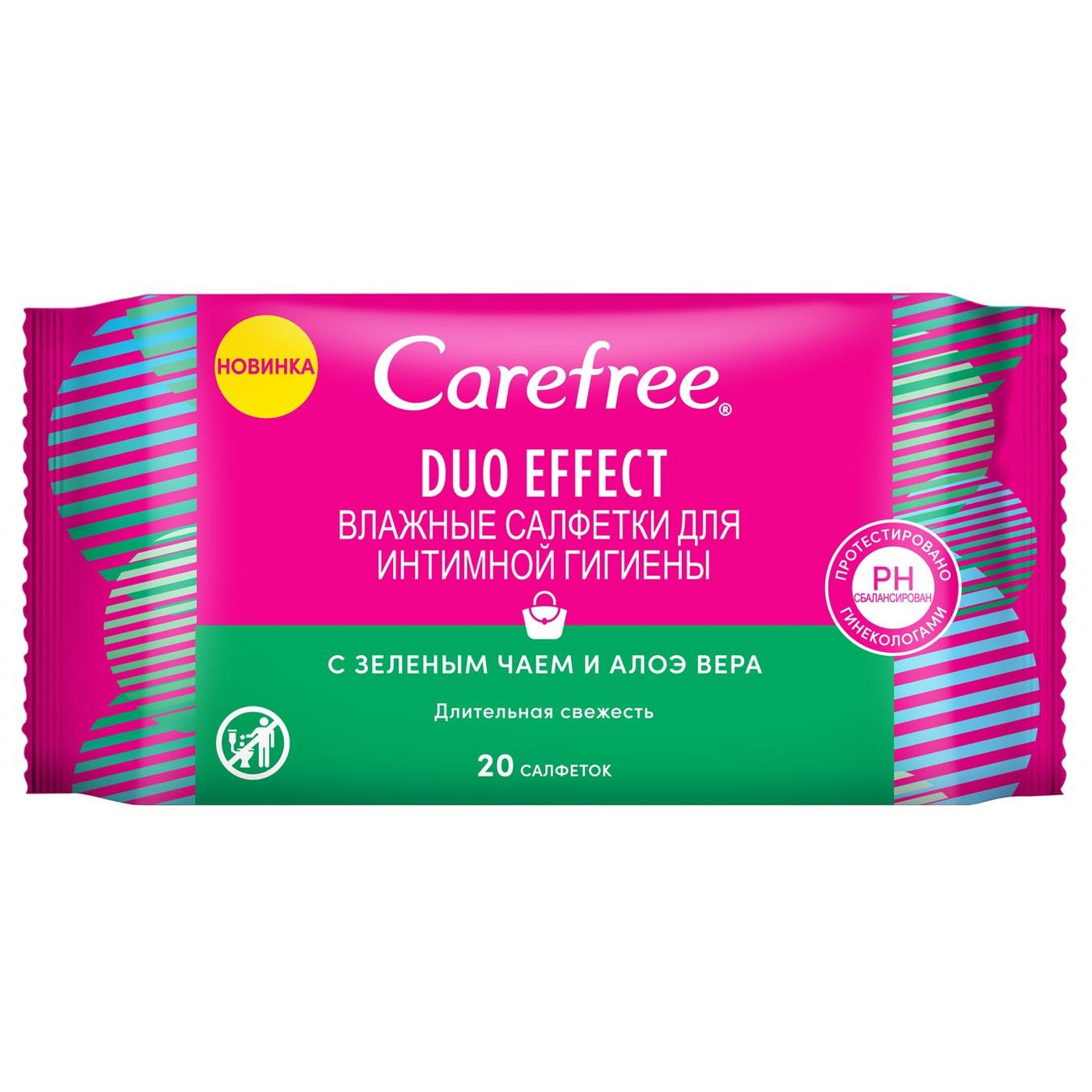 

Влажные салфетки для интимной гигиены Carefree Duo Effect Зеленый чай и алоэ вера 20шт