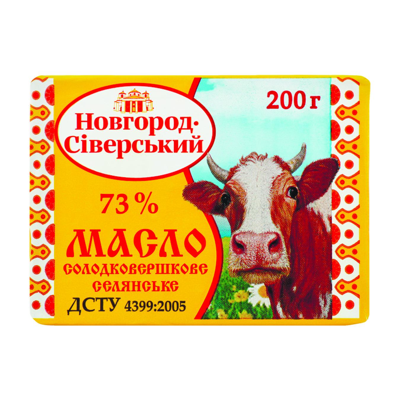 

Масло Новгород-Северский Селянское сладкосливочное 73% 200г
