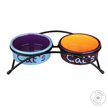 Ceramic bowls on the stand Trixie Eat on Feet 2 x 300 ml / 12 cm (multicolored) - 24791