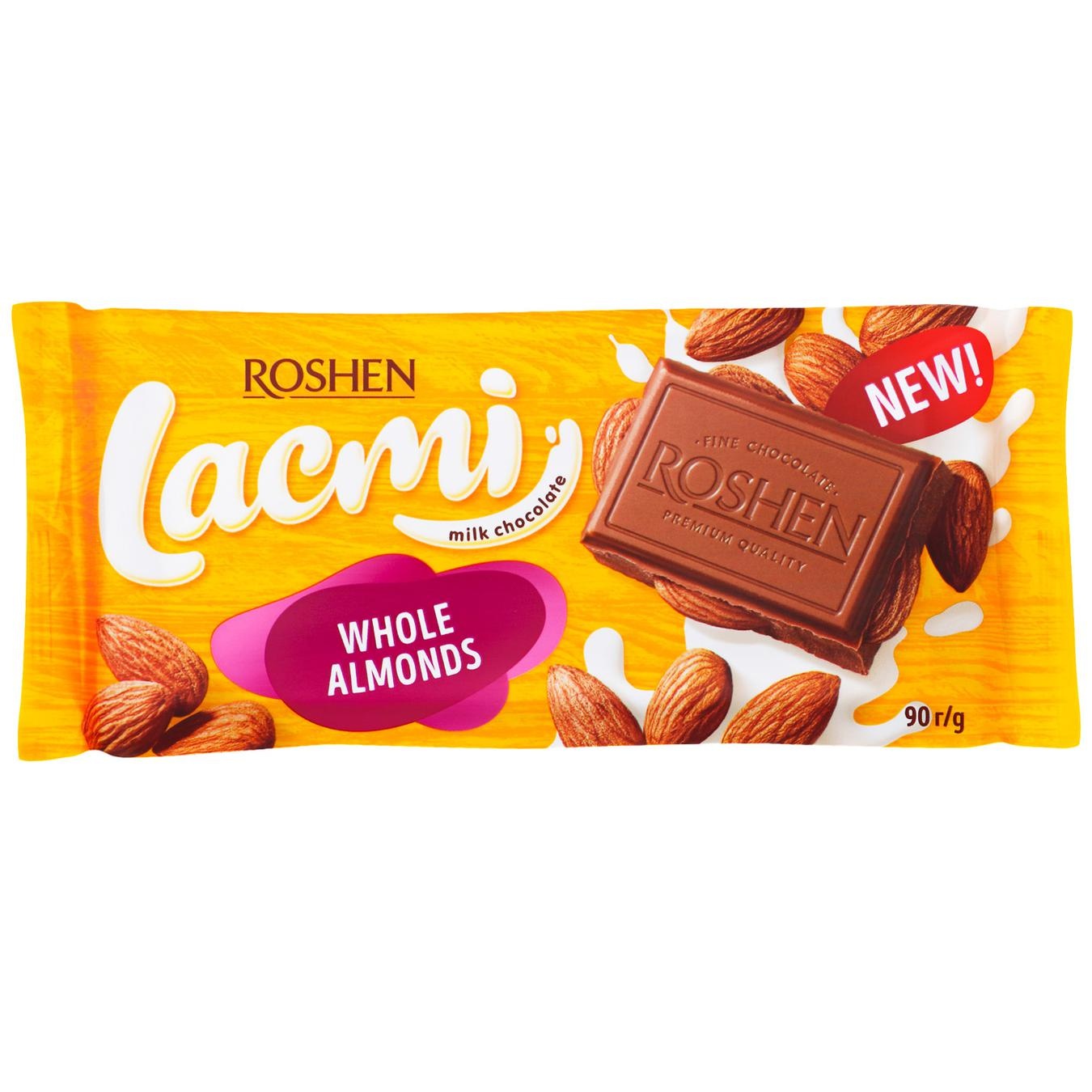 

Шоколад Roshen Lacmi молочный с целым миндалем 90г