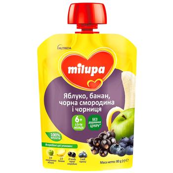 Milupa for children from 6 months apple-banana-black currants-blueberry puree 80g - buy, prices for NOVUS - photo 1