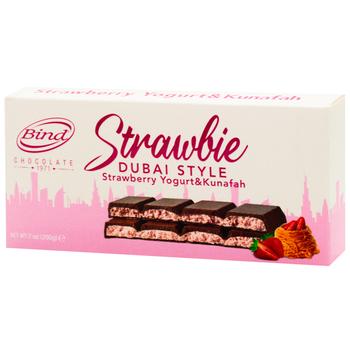 Шоколад молочний Bind Chocolate з фісташковою начинкою, кадаїфом та полуницею 200г